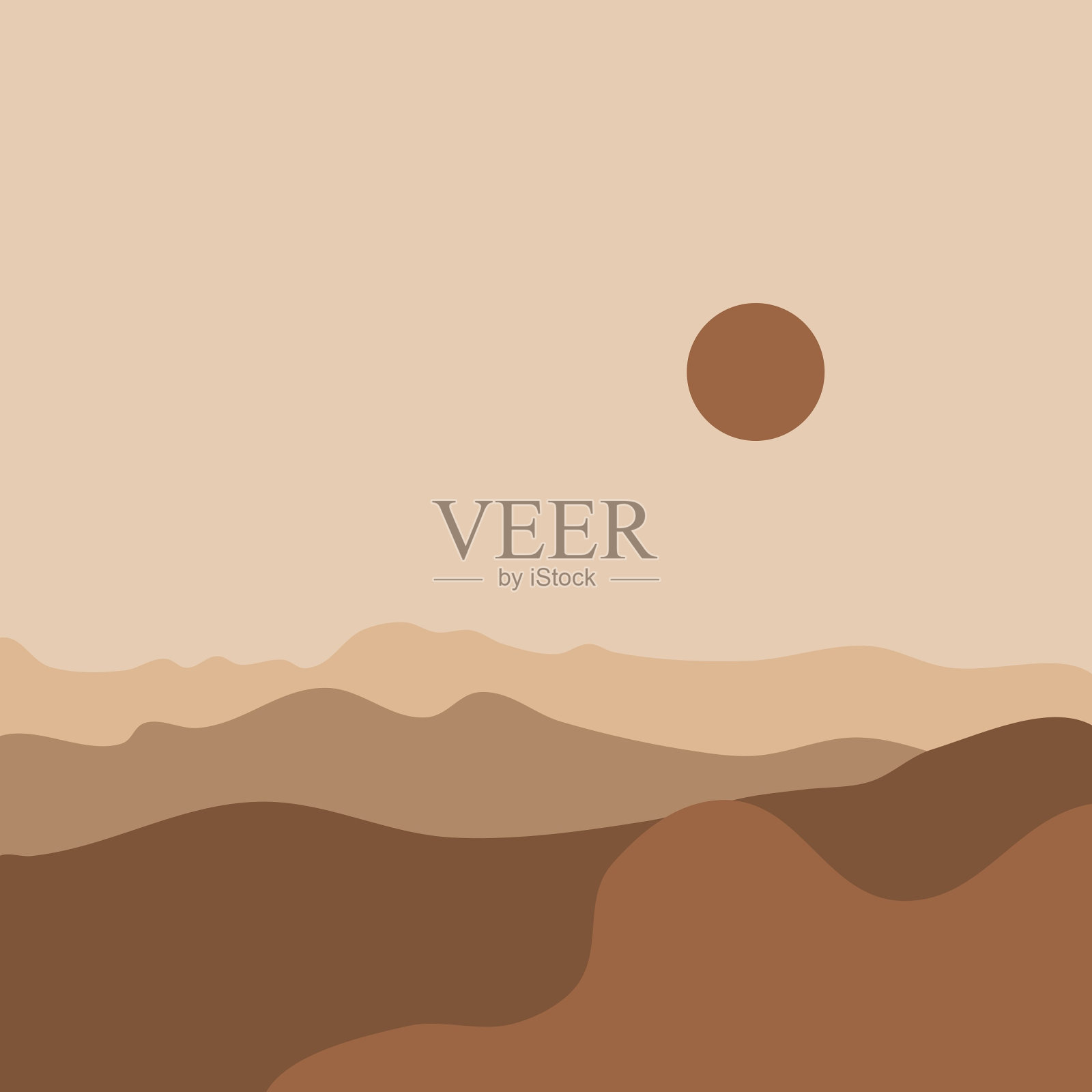 抽象风景海报。现代背景平面设计，现代波西米亚山脉极简主义墙壁装饰。插画图片素材