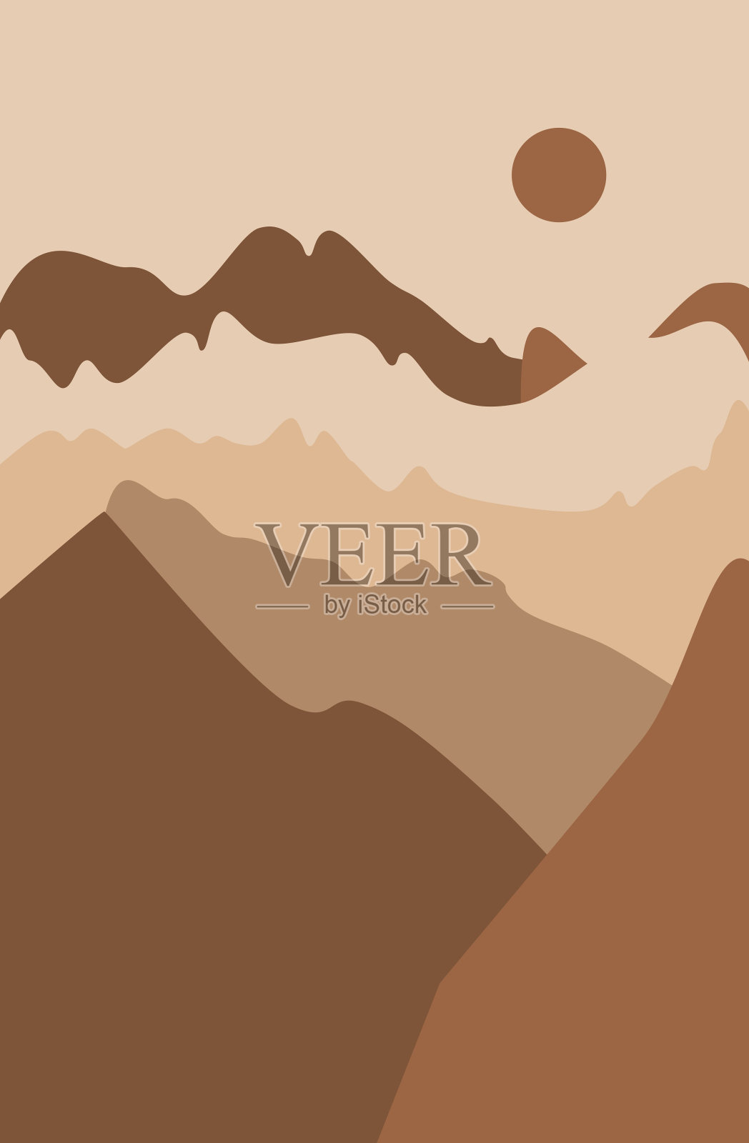 抽象风景海报。现代背景平面设计，现代波西米亚山脉极简主义墙壁装饰。插画图片素材