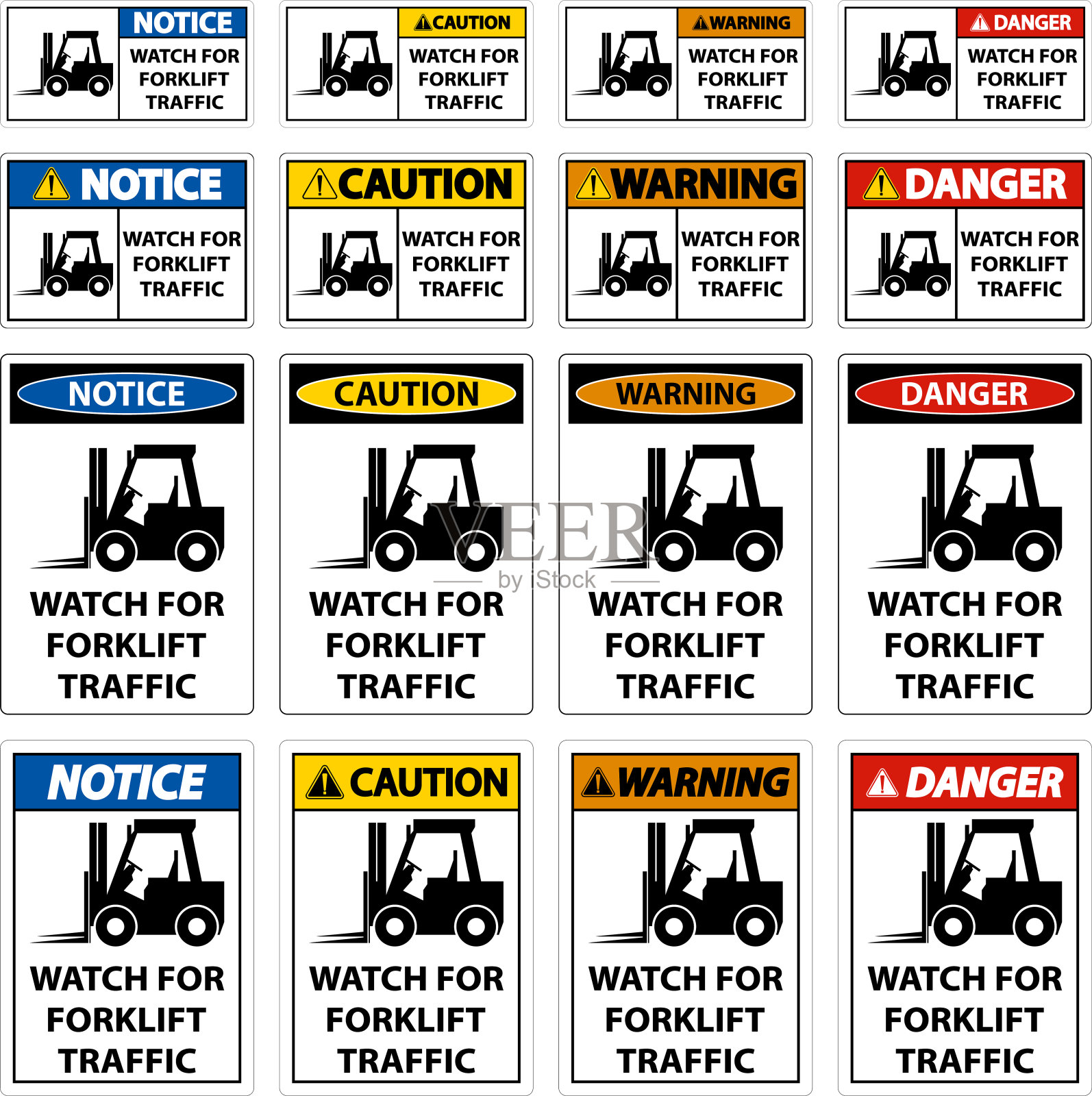 二向注意叉车白底交通标志插画图片素材