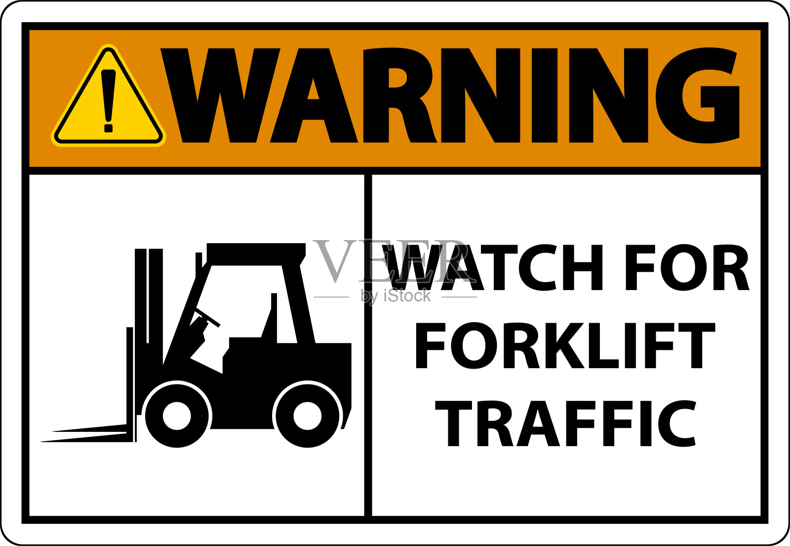 白色背景的叉车交通标志双向警戒插画图片素材