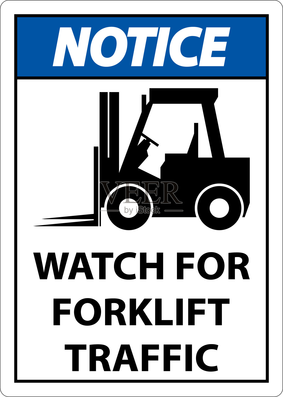 白色背景的叉车交通标志双向注意插画图片素材