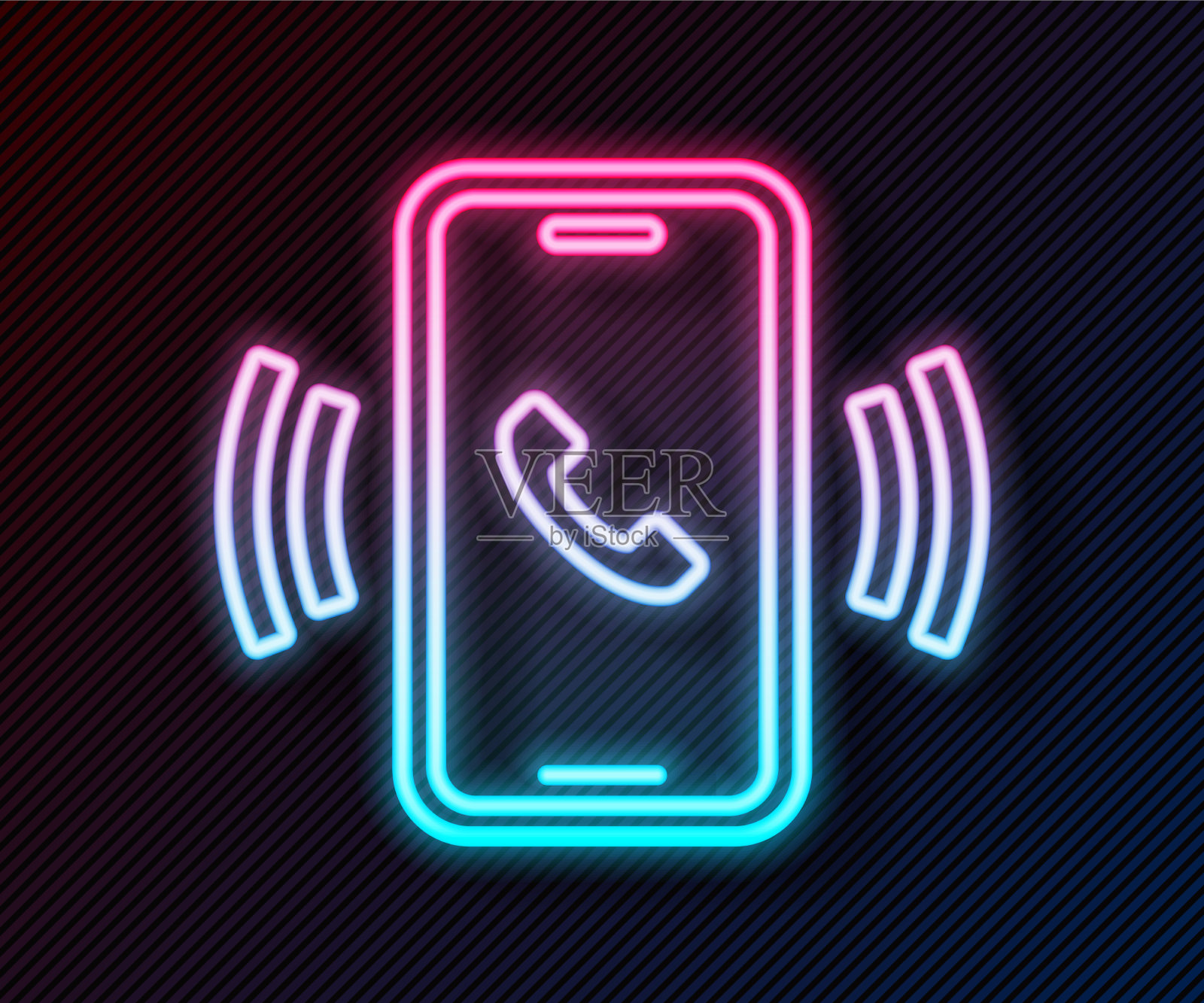 发光霓虹灯线电话24小时支持图标插画图片素材