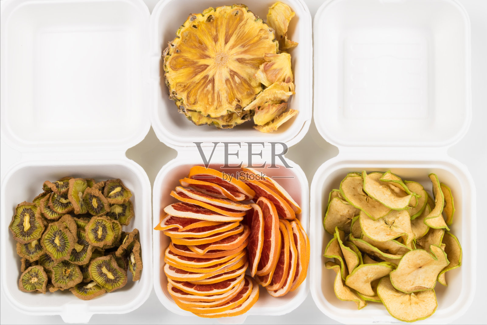 各套干果单独包装，俯视图照片摄影图片