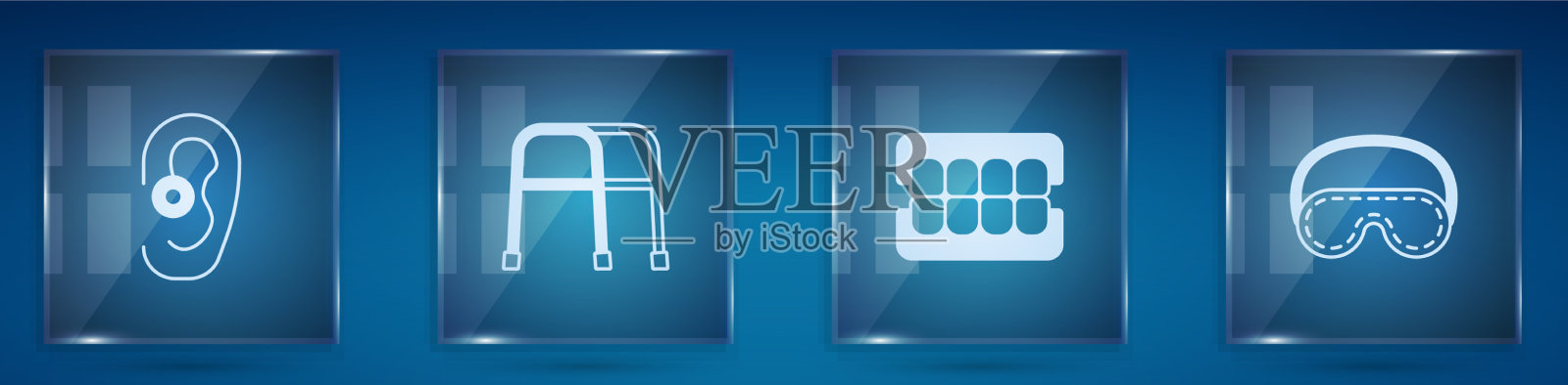 设置助听器助行器假颌和眼睡眠图标素材