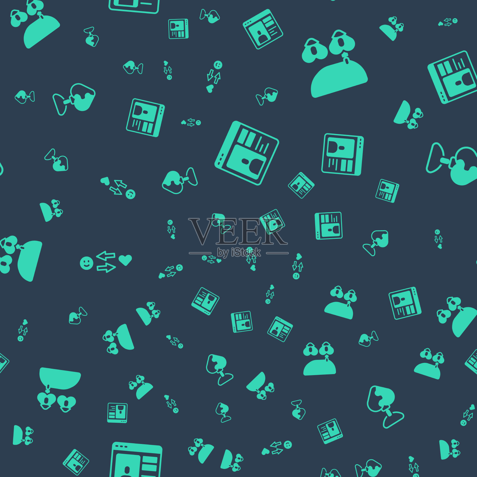 设置约会应用在线项链与心形图标素材