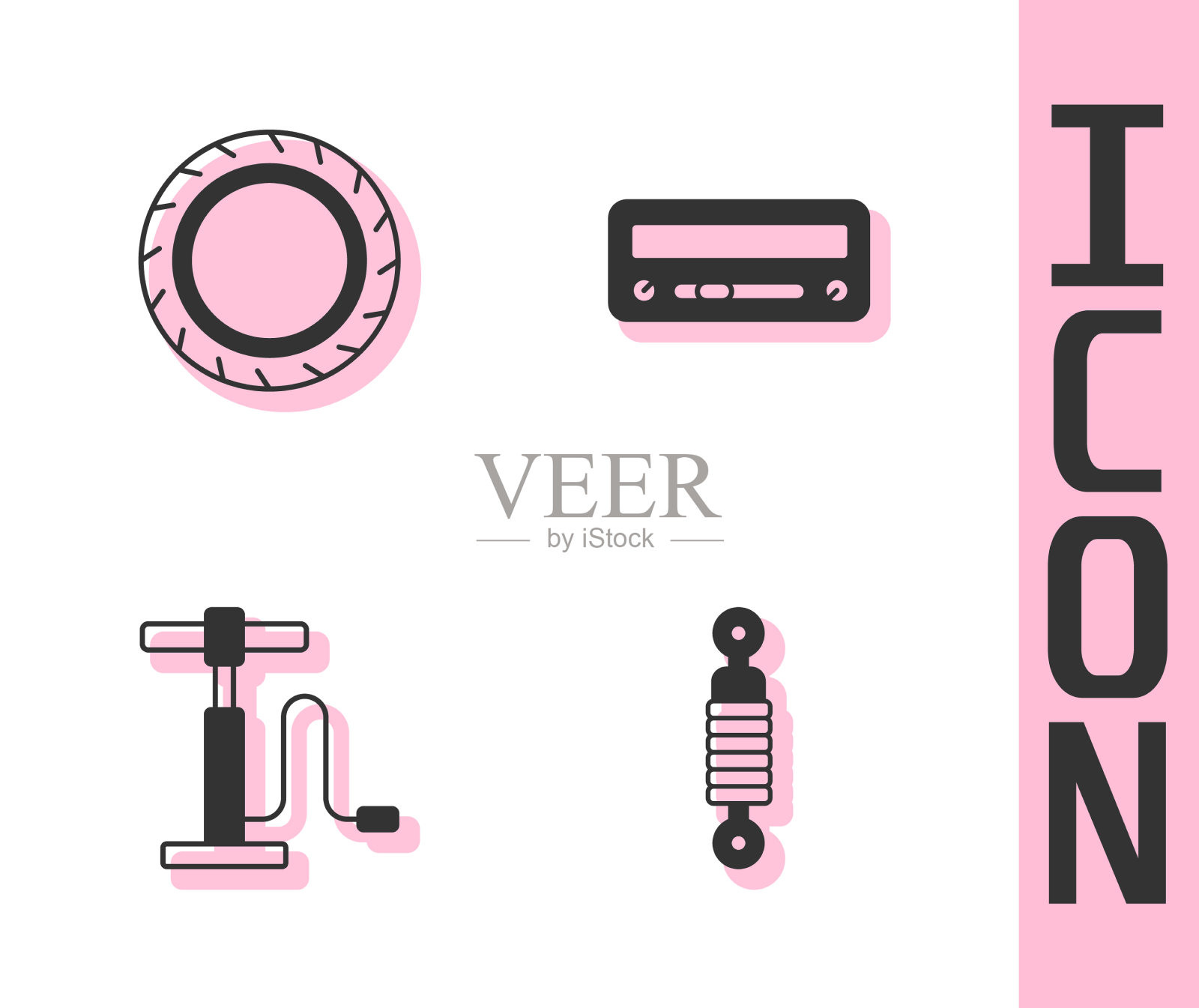 设置汽车轮胎减震器、车轮气泵和图标素材