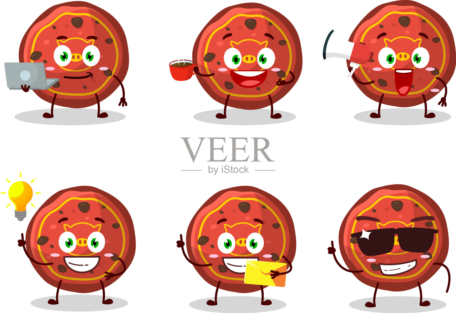 红饼干猪卡通人物与各种插画图片素材