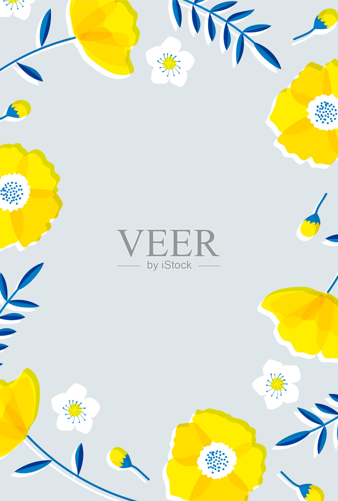 用花和叶子做横幅、卡片、传单、社交媒体壁纸等。插画图片素材