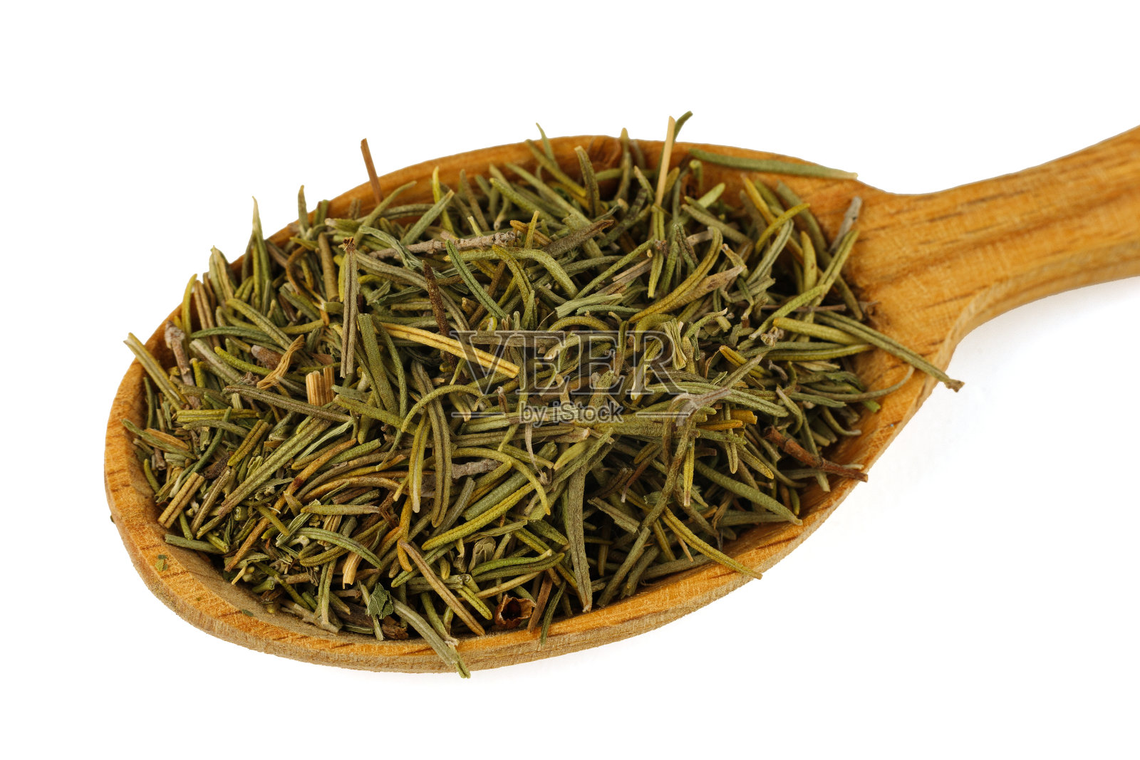 迷迭香调味料放入木勺内，隔离照片摄影图片
