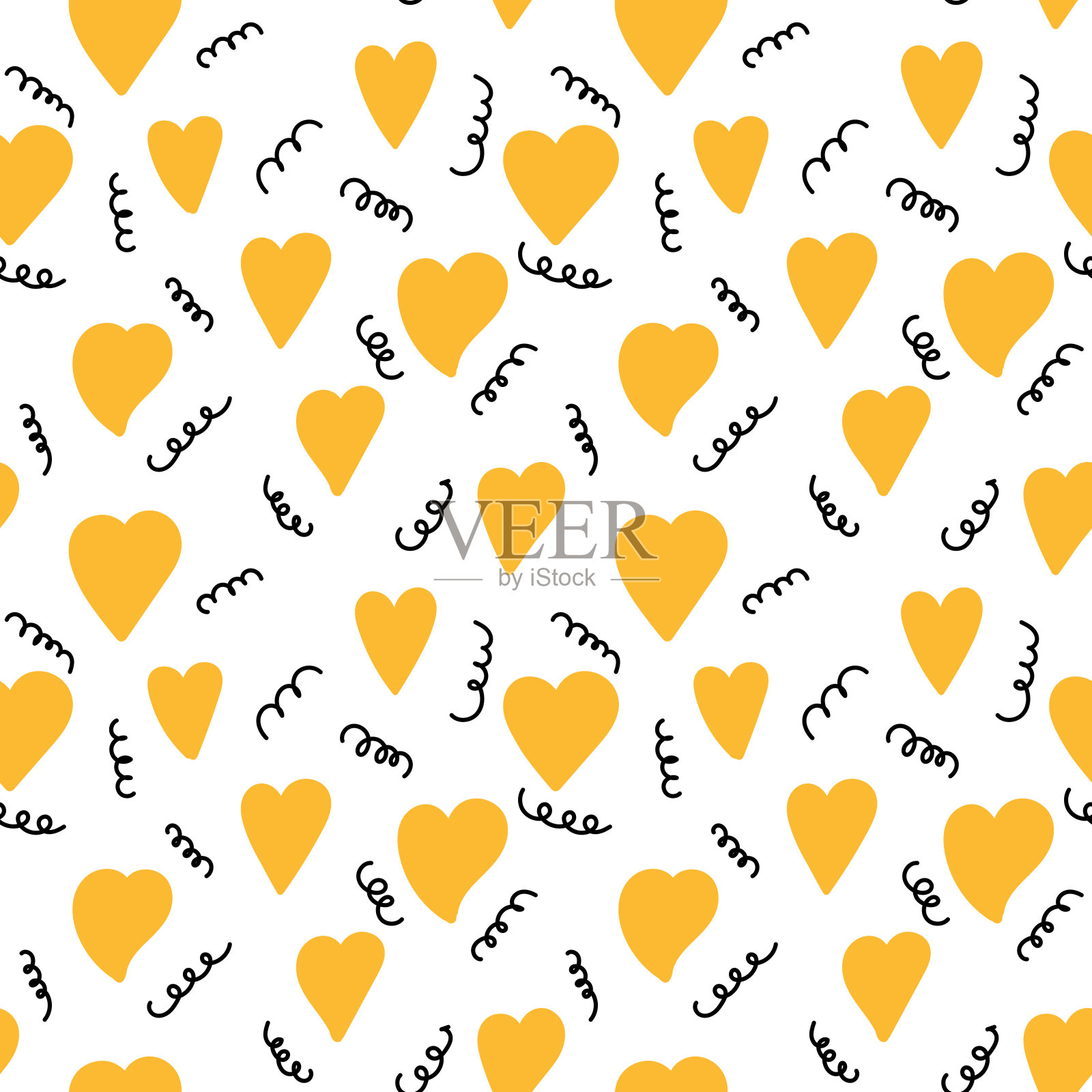 心形和蛇形的节日无缝图案。假日没完没了的背景。可重复打印。插画图片素材