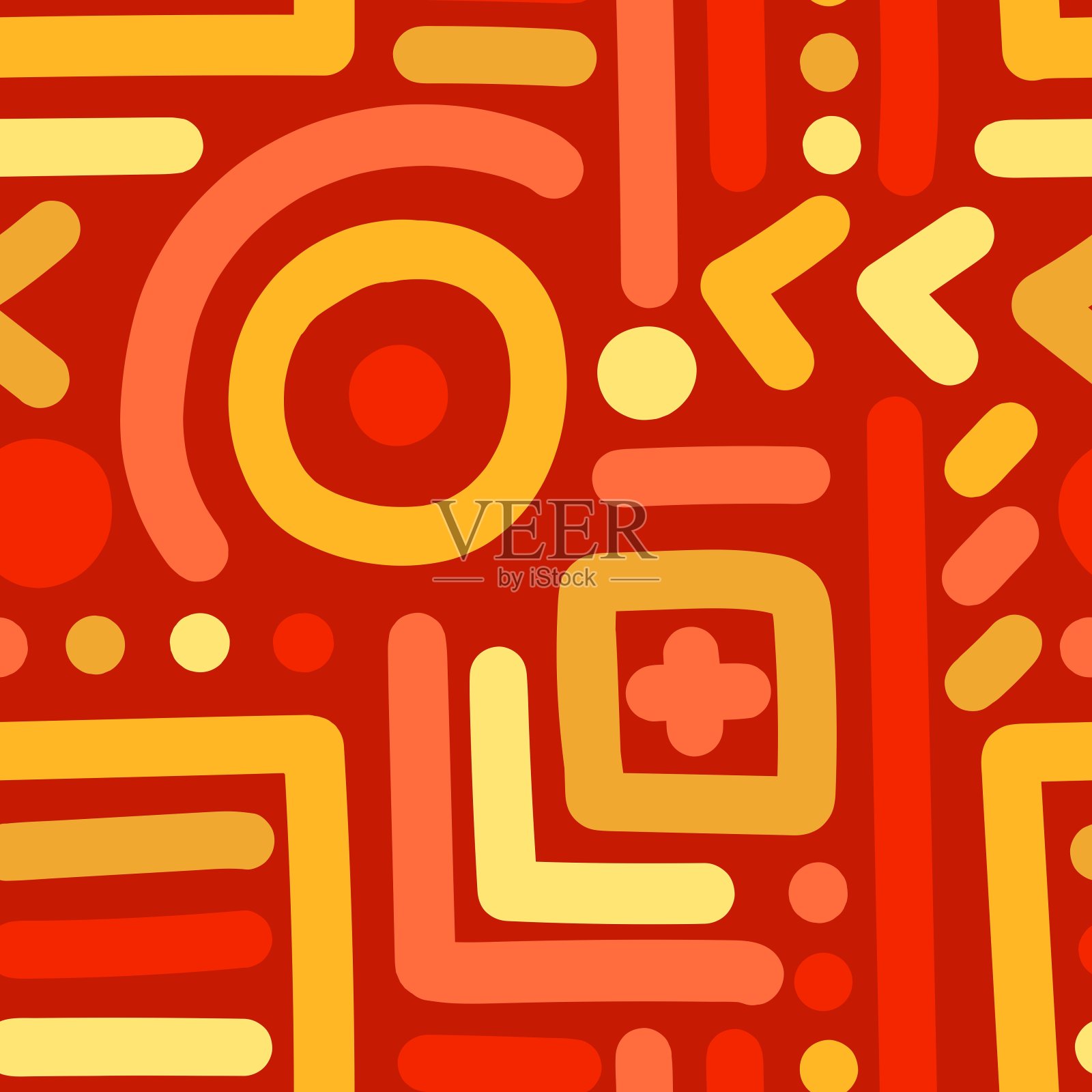红色无缝矢量背景与多色几何元素插画图片素材