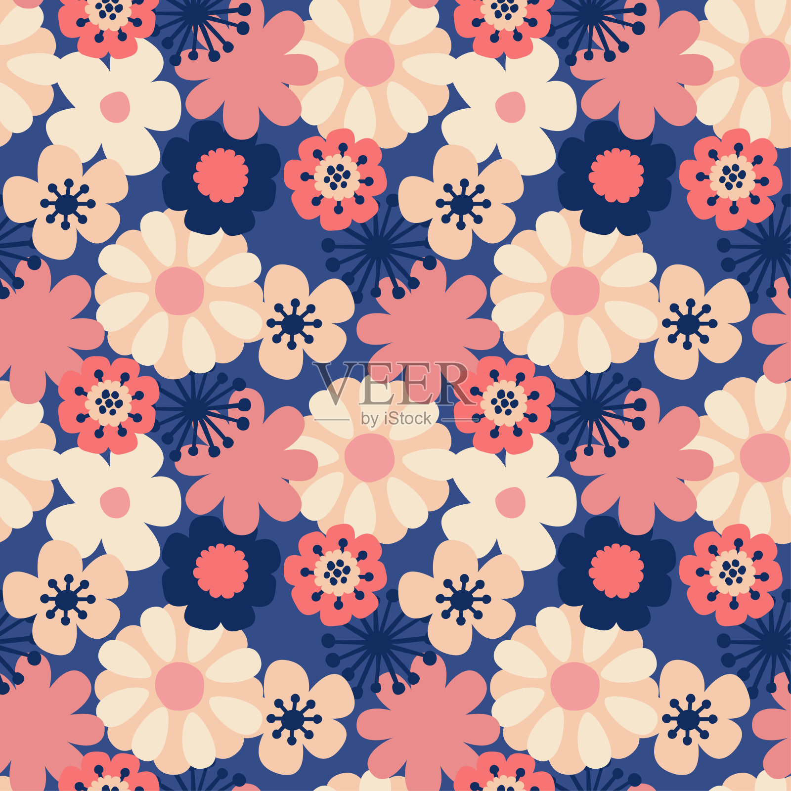 向量无缝模式与花的模式。插画图片素材