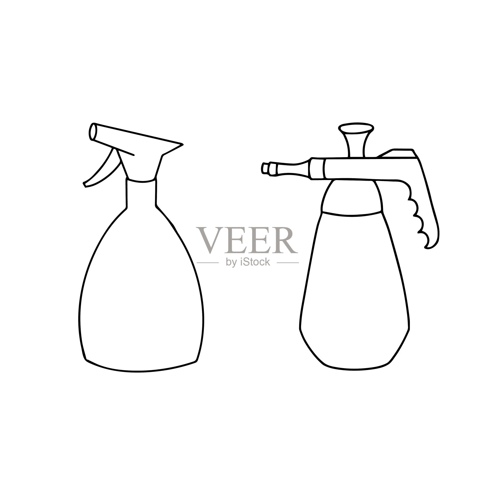 手绘喷水器。浇水的植物。孤立在一个白色的背景。插画图片素材