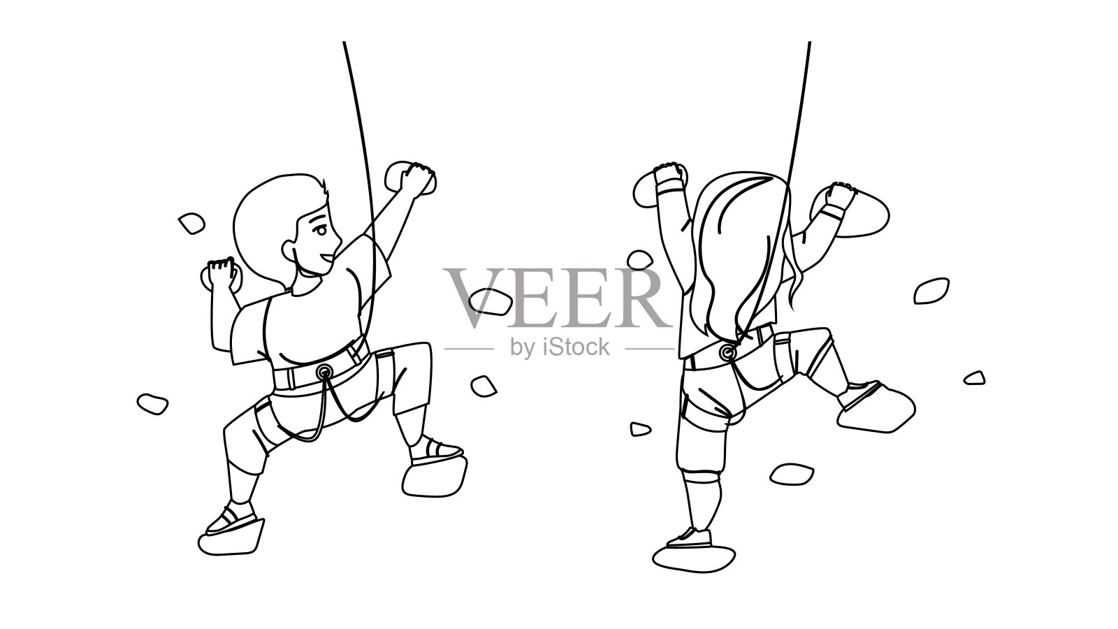 男孩和女孩孩子一起爬矢量插画图片素材