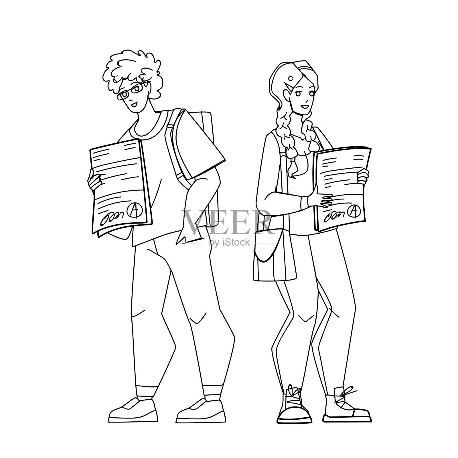 年级测验结果显示学龄儿童向量插画图片素材