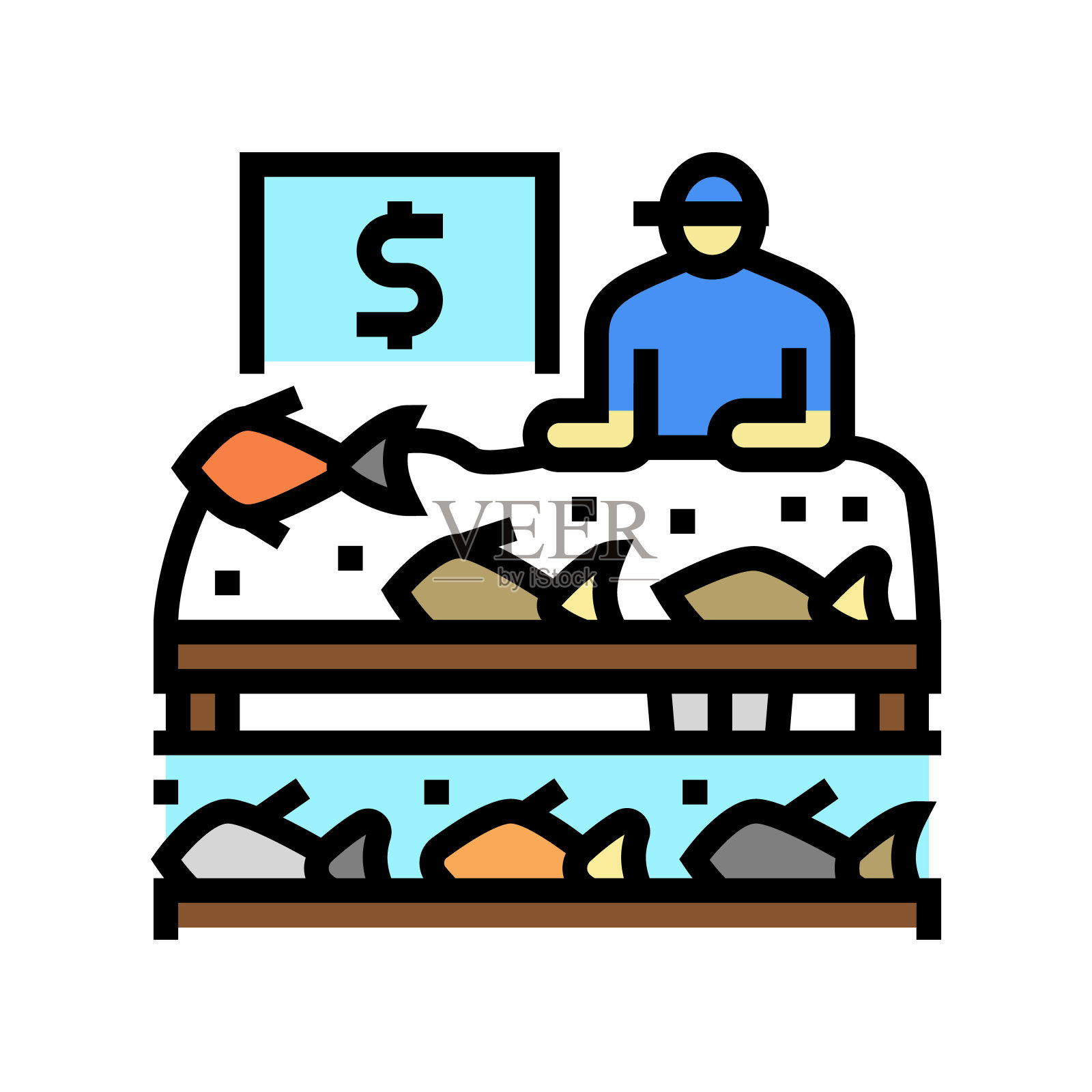 市场海鲜彩色图标矢量插图插画图片素材
