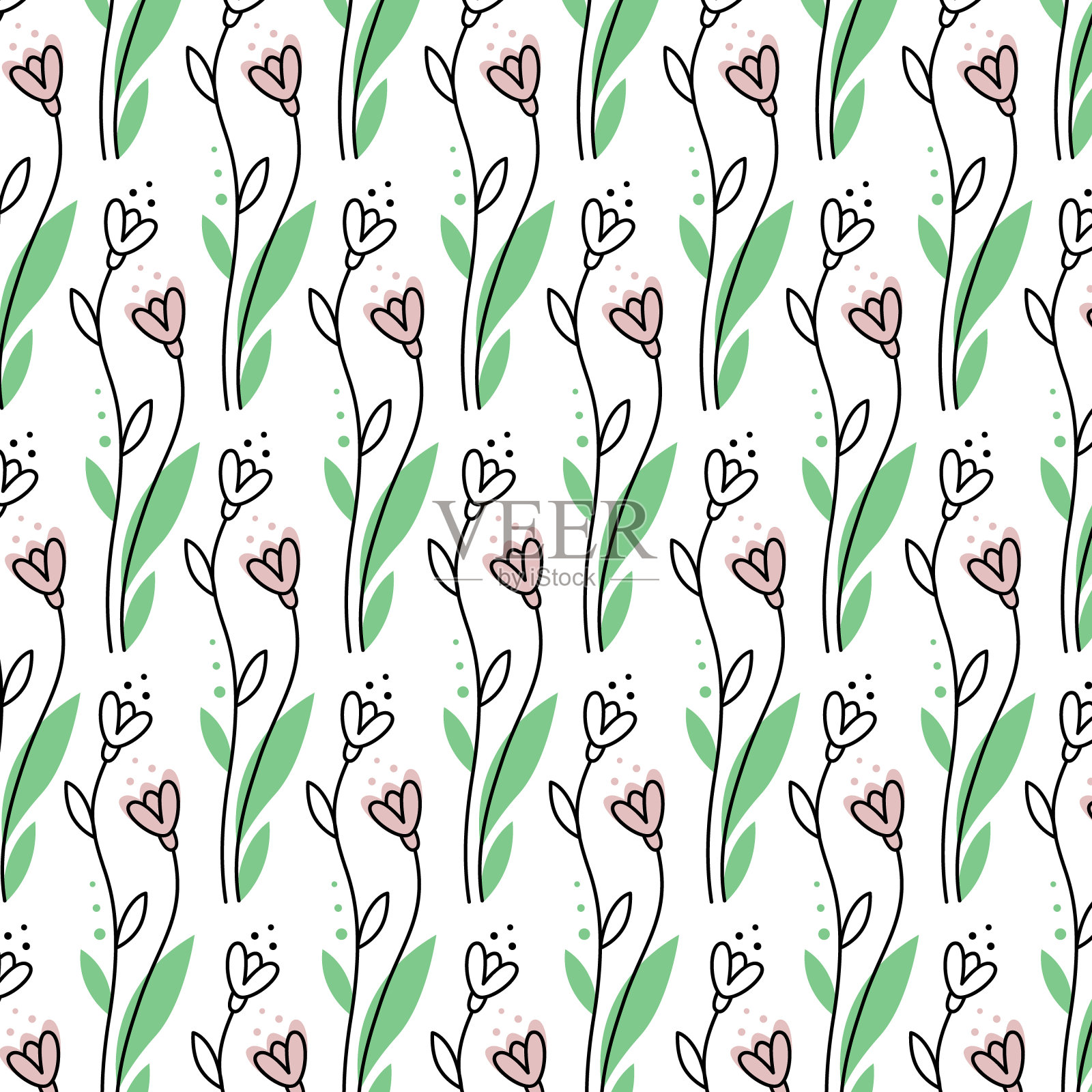 用黑线画出的装饰性花朵。花卉图案。矢量插图。插画图片素材