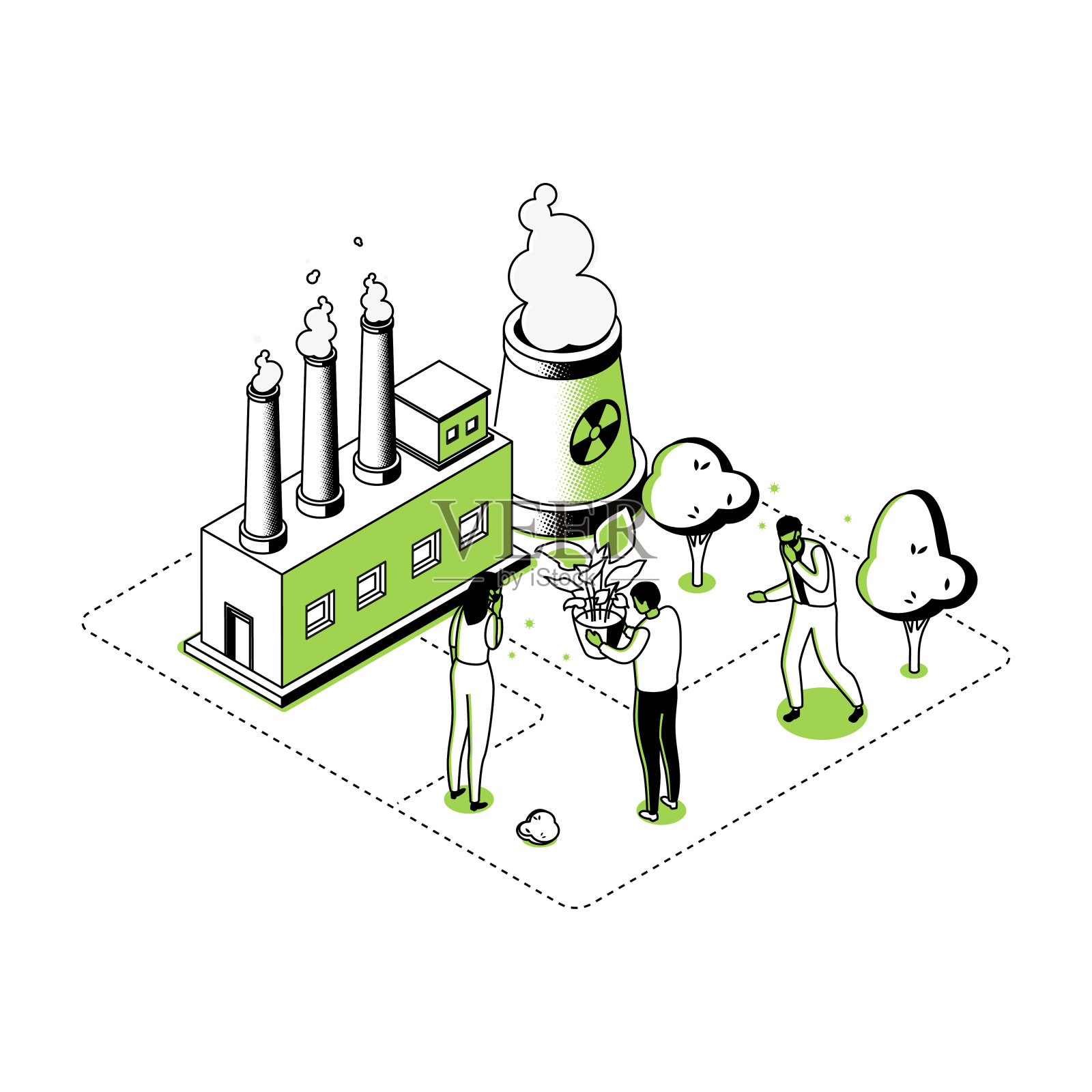 空气污染-现代线条等距设计风格插图插画图片素材