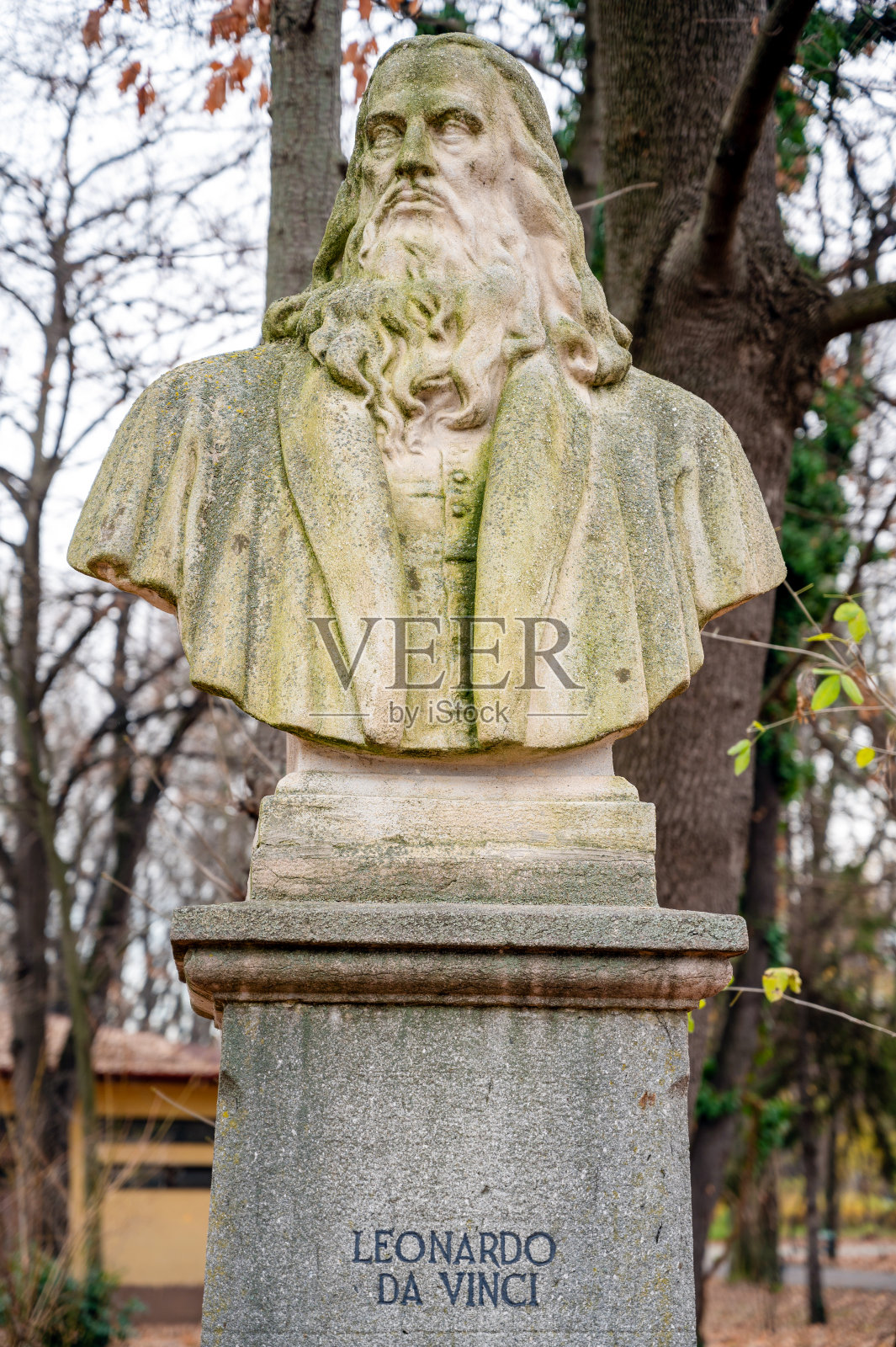 列奥纳多·达·芬奇在罗马尼亚首都布加勒斯特公园的半身像照片摄影图片