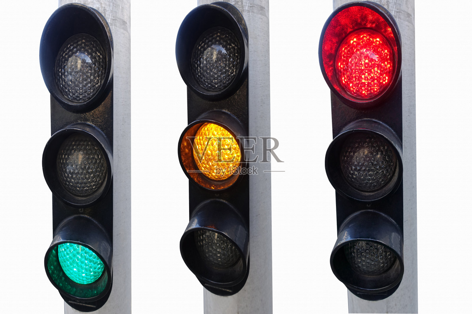 三色道路交通灯绿橙红裁剪对象照片摄影图片