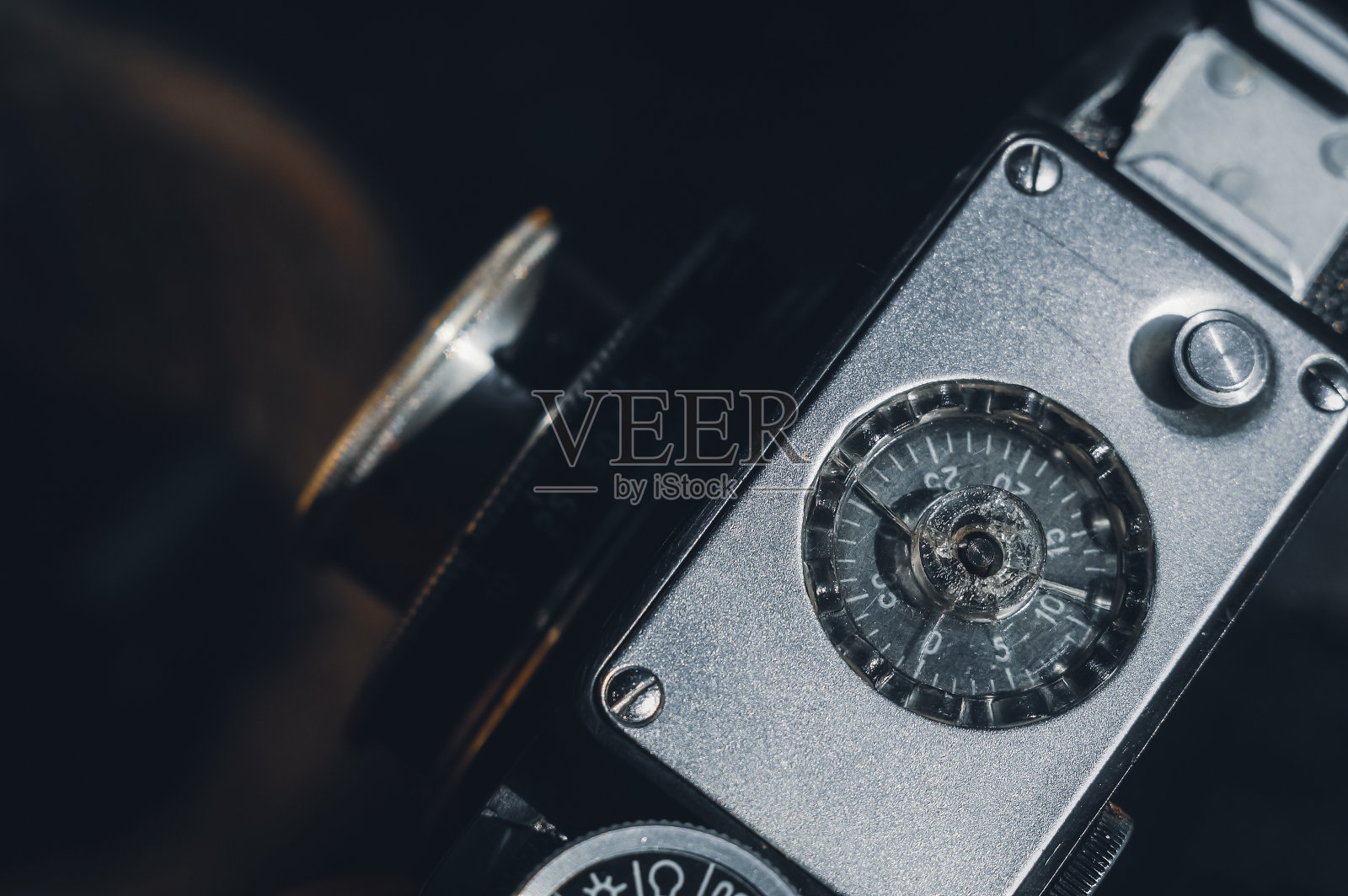 苏联老式胶片相机，手动镜头。复古的摄影设备。有选择性的重点照片摄影图片