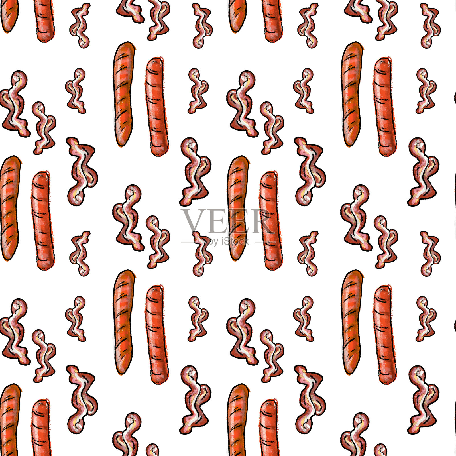 香肠和培根做图案插画图片素材