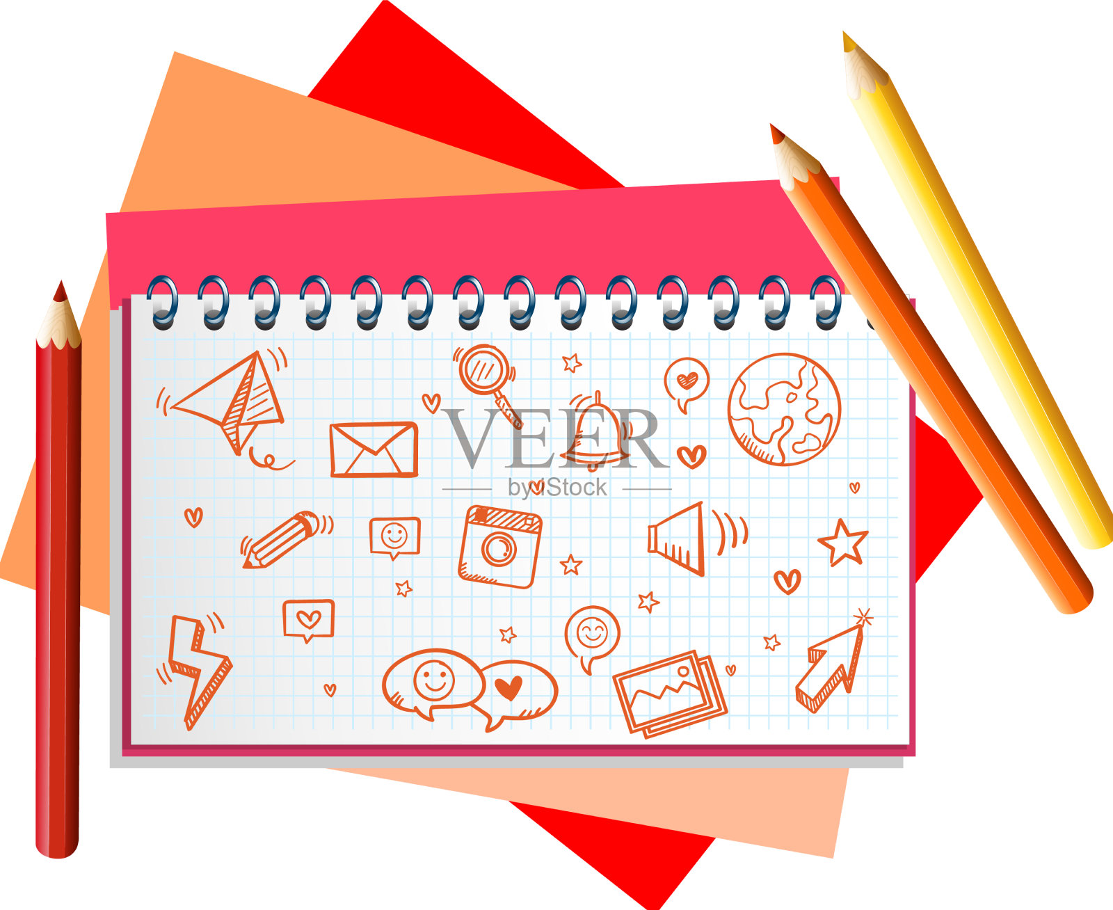 手绘涂鸦图标在笔记本页图标素材