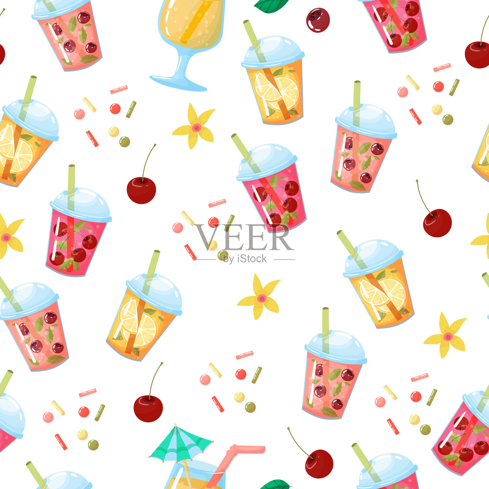 夏季花样清爽的饮料和糖果。夏天的糖果。矢量图插画图片素材