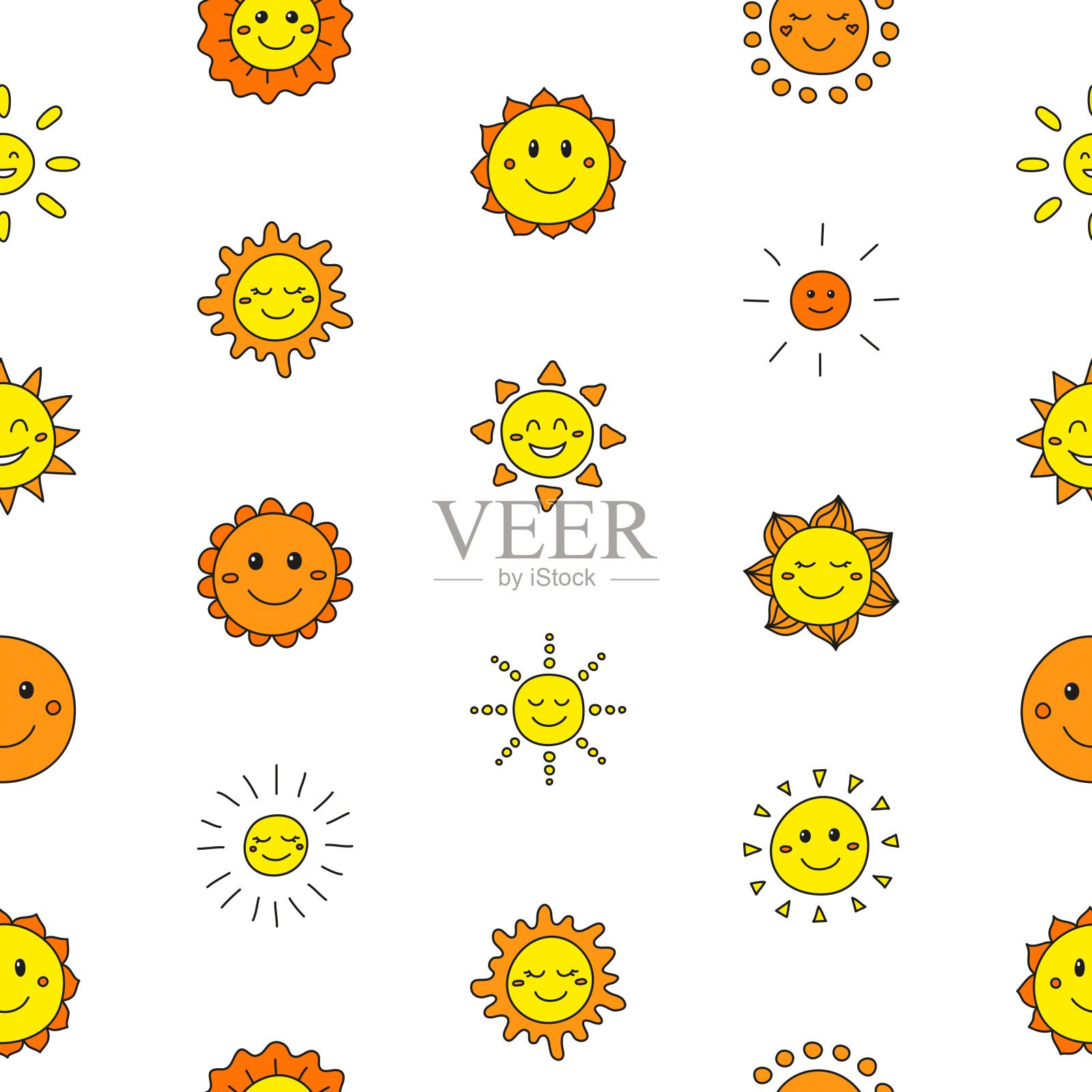 无缝图案与涂鸦太阳图标..插画图片素材