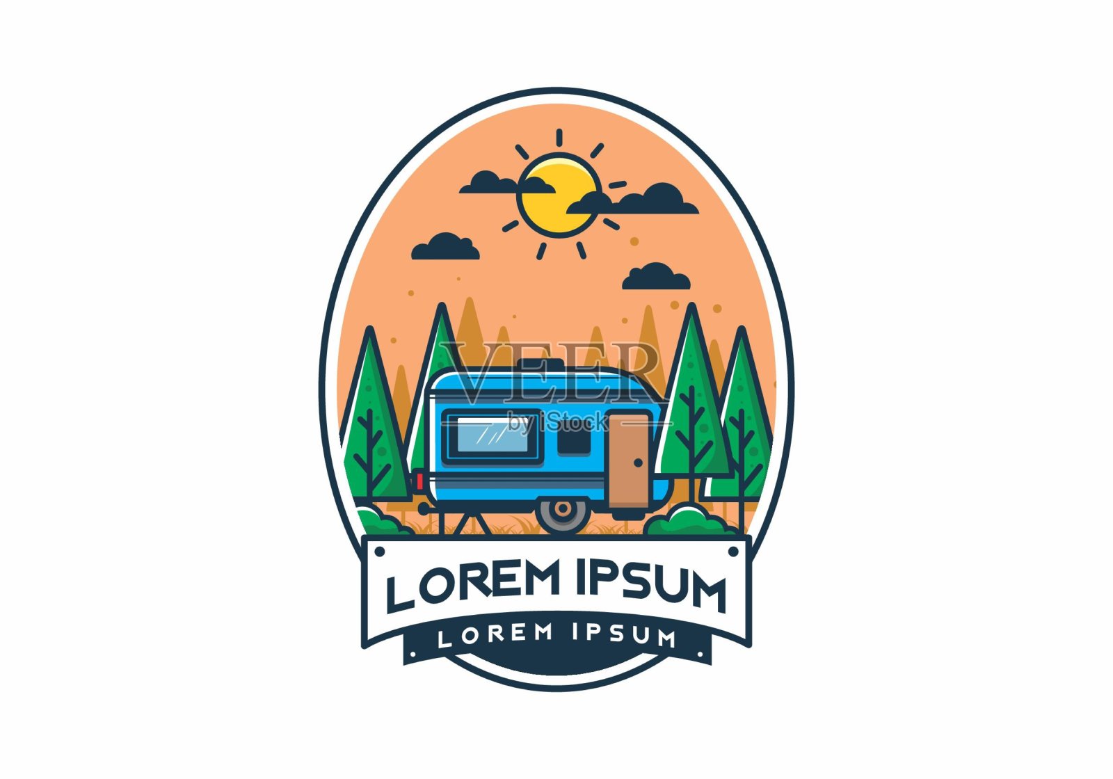 丛林中的露营车插画图片素材