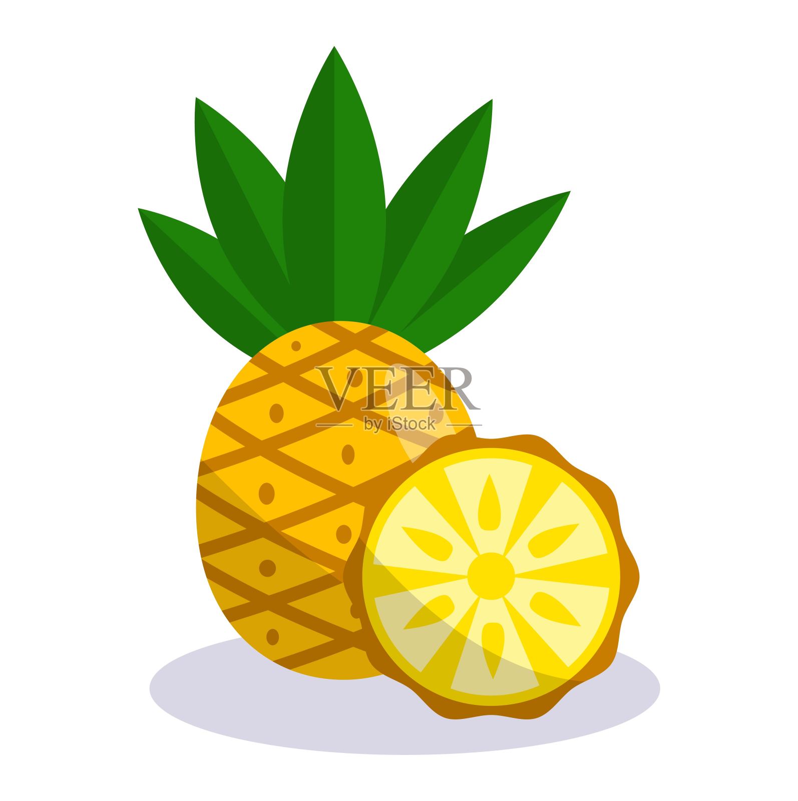 菠萝图标在平面风格孤立在白色背景。插画图片素材