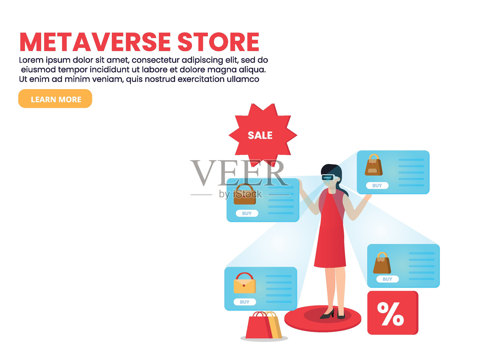 在超时空里的年轻女人购物袋插画图片素材