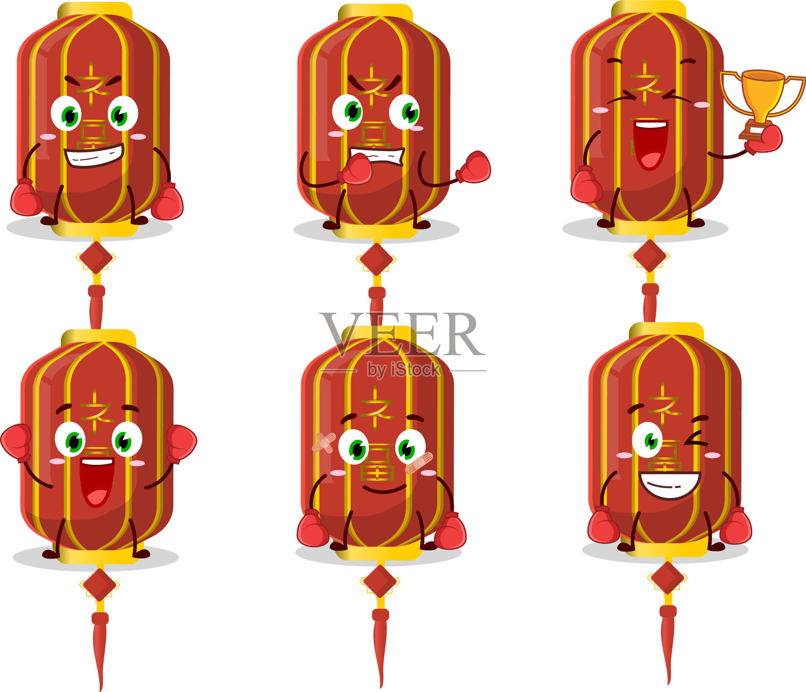 红色的中国长灯拳击运动员插画图片素材