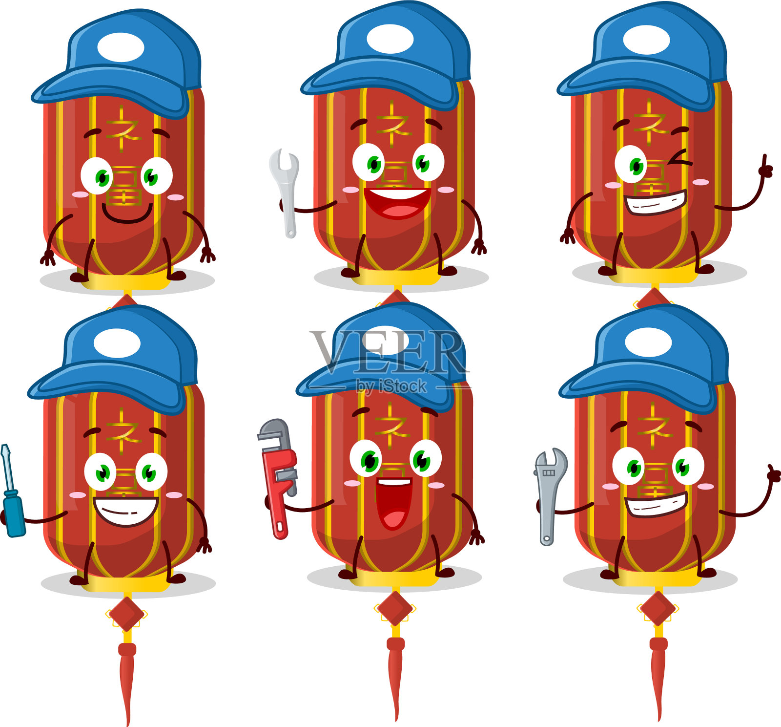 机修工红色中国长灯可爱的吉祥物插画图片素材