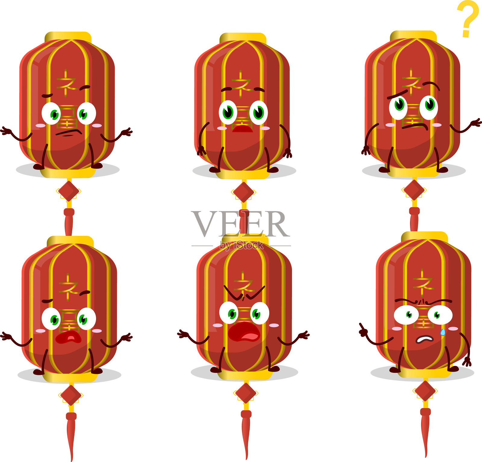 红色中国长灯的卡通人物用插画图片素材