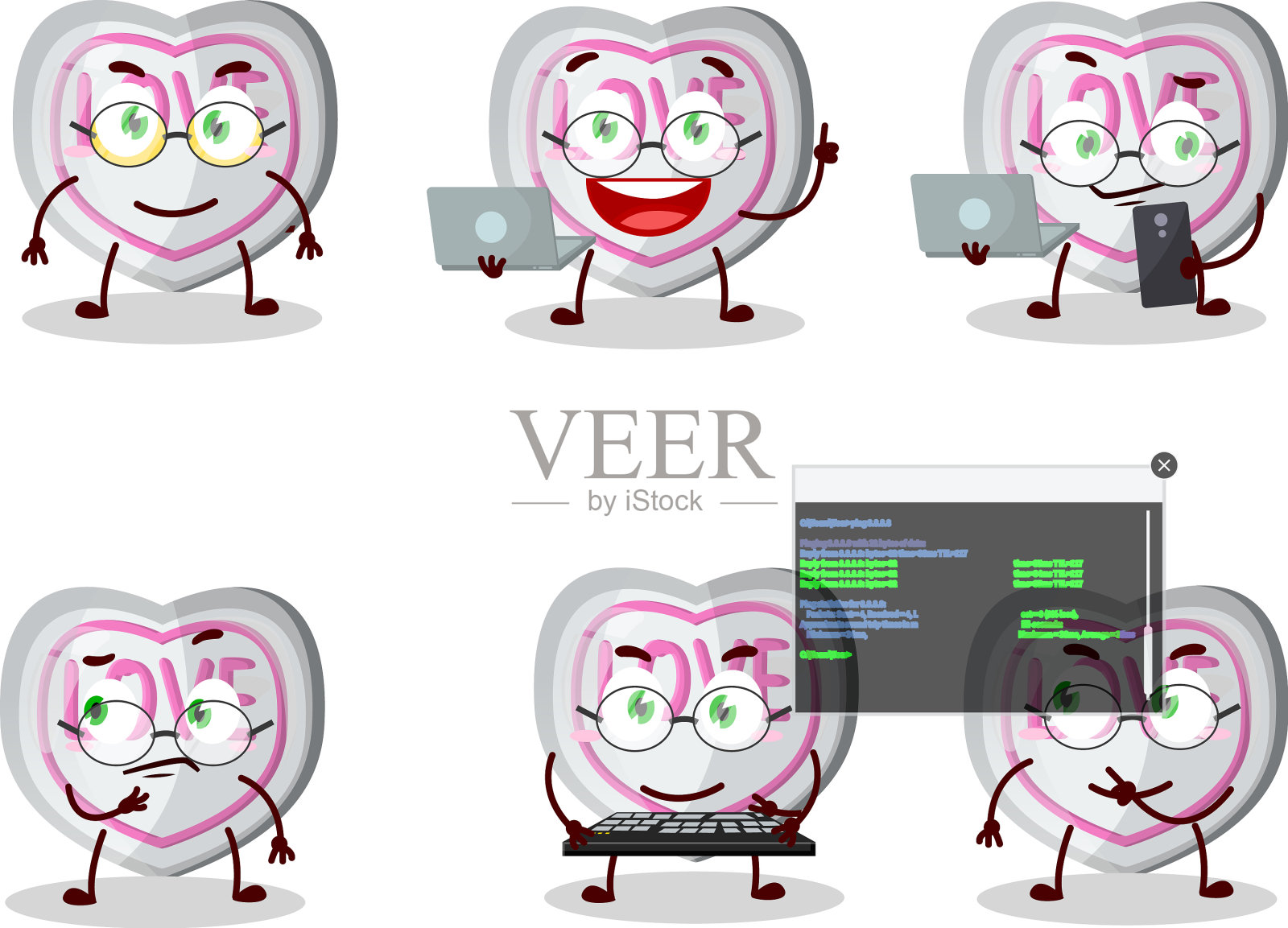 白色爱情糖果程序员可爱的卡通插画图片素材