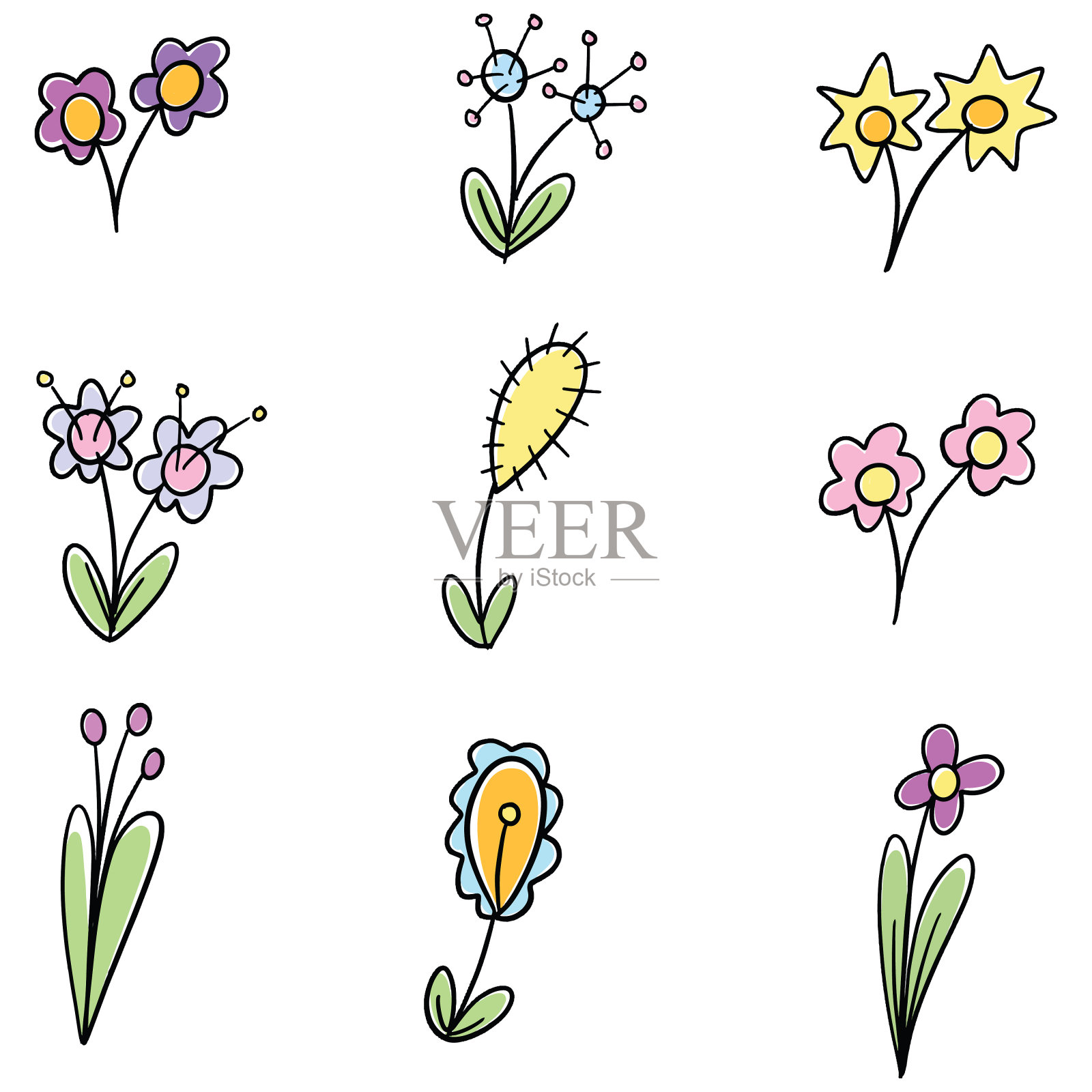 花卉涂鸦插画收集的野花插画图片素材