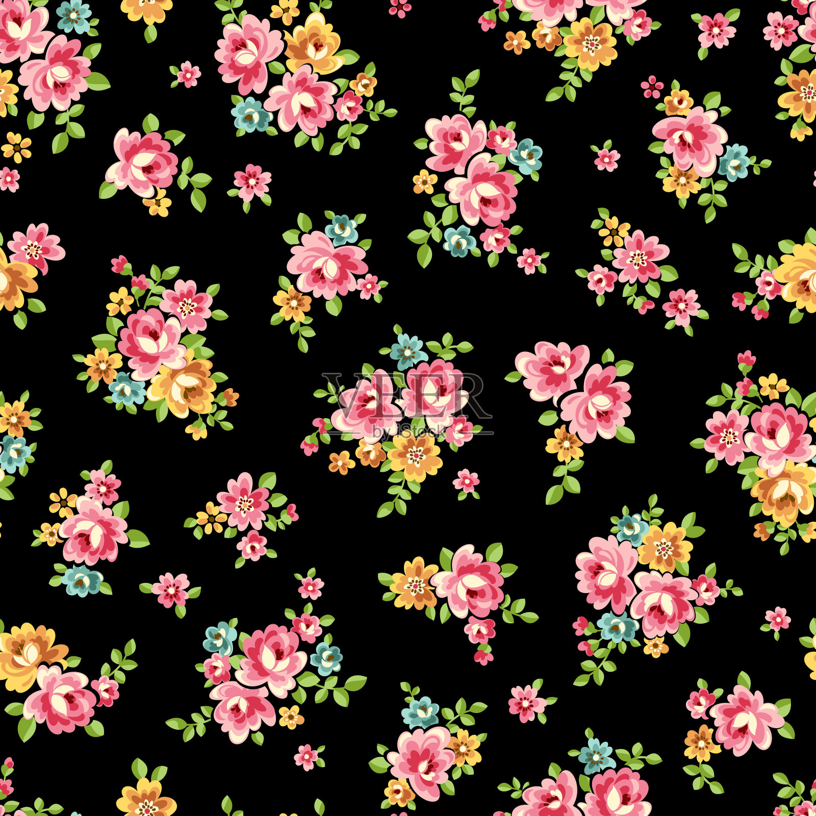 无缝和美丽的花卉插图图案，插画图片素材