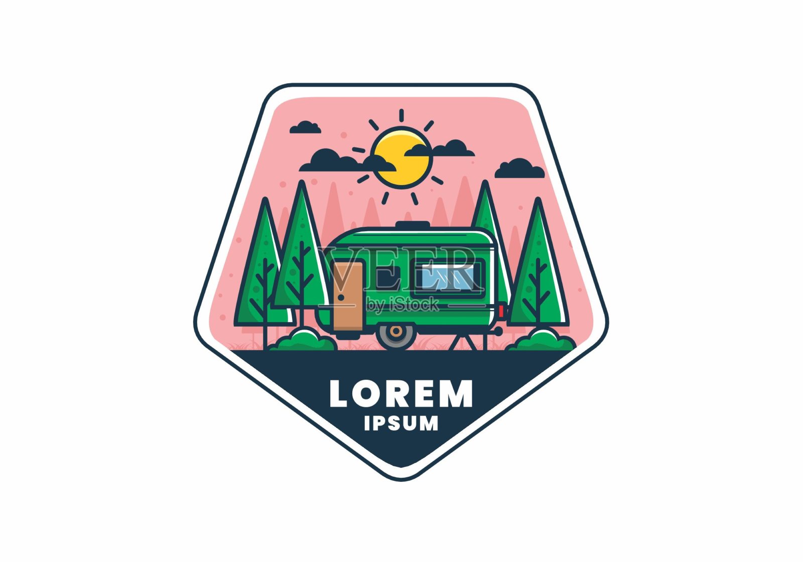 露营箱与松树平插图插画图片素材