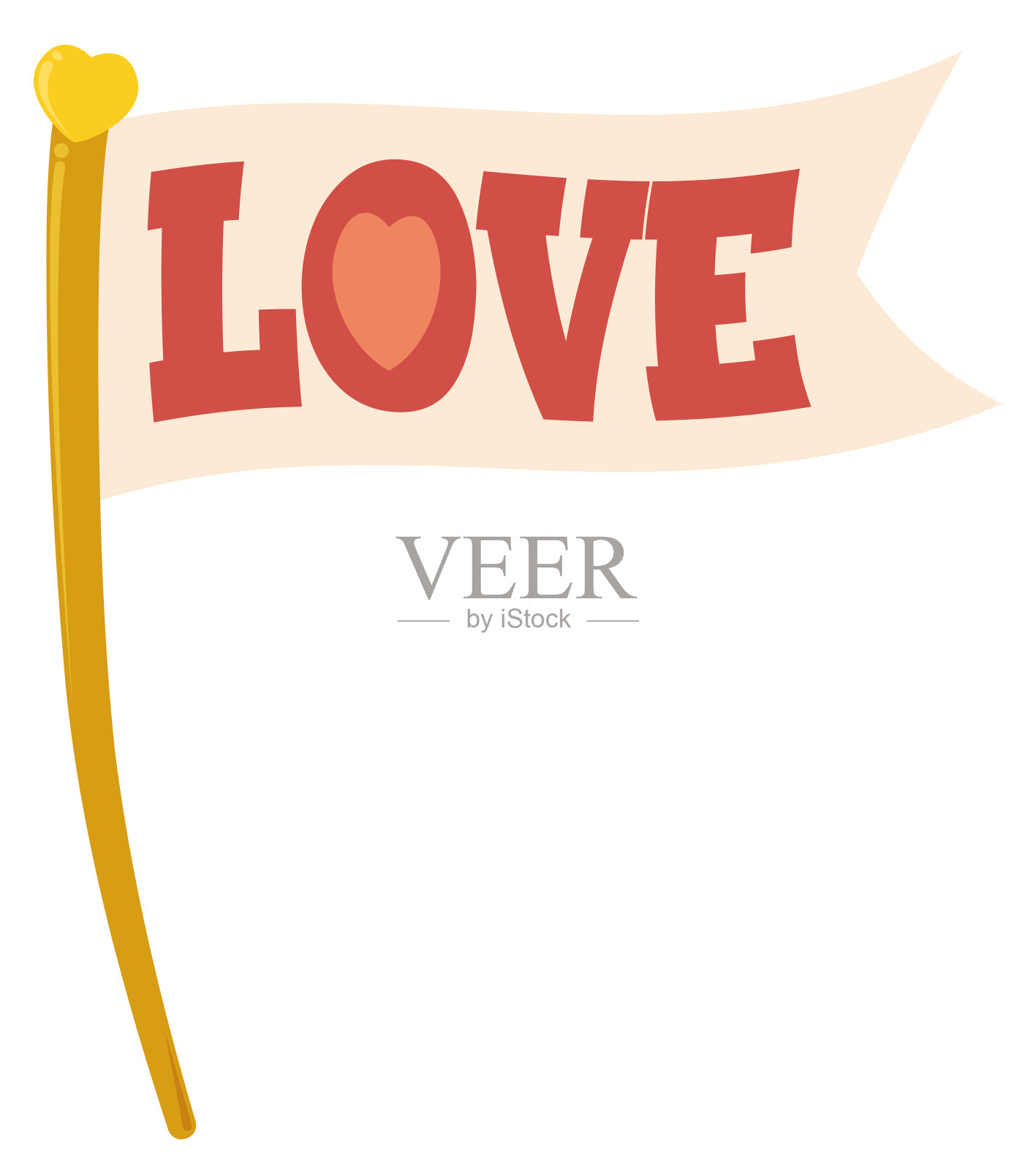 孤立的旗帜与金色旗杆宣传爱，矢量插图插画图片素材