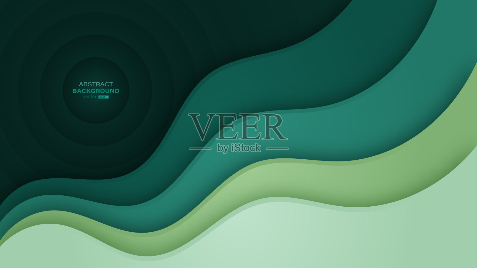 摘要绿色剪纸与波浪层背景插画图片素材