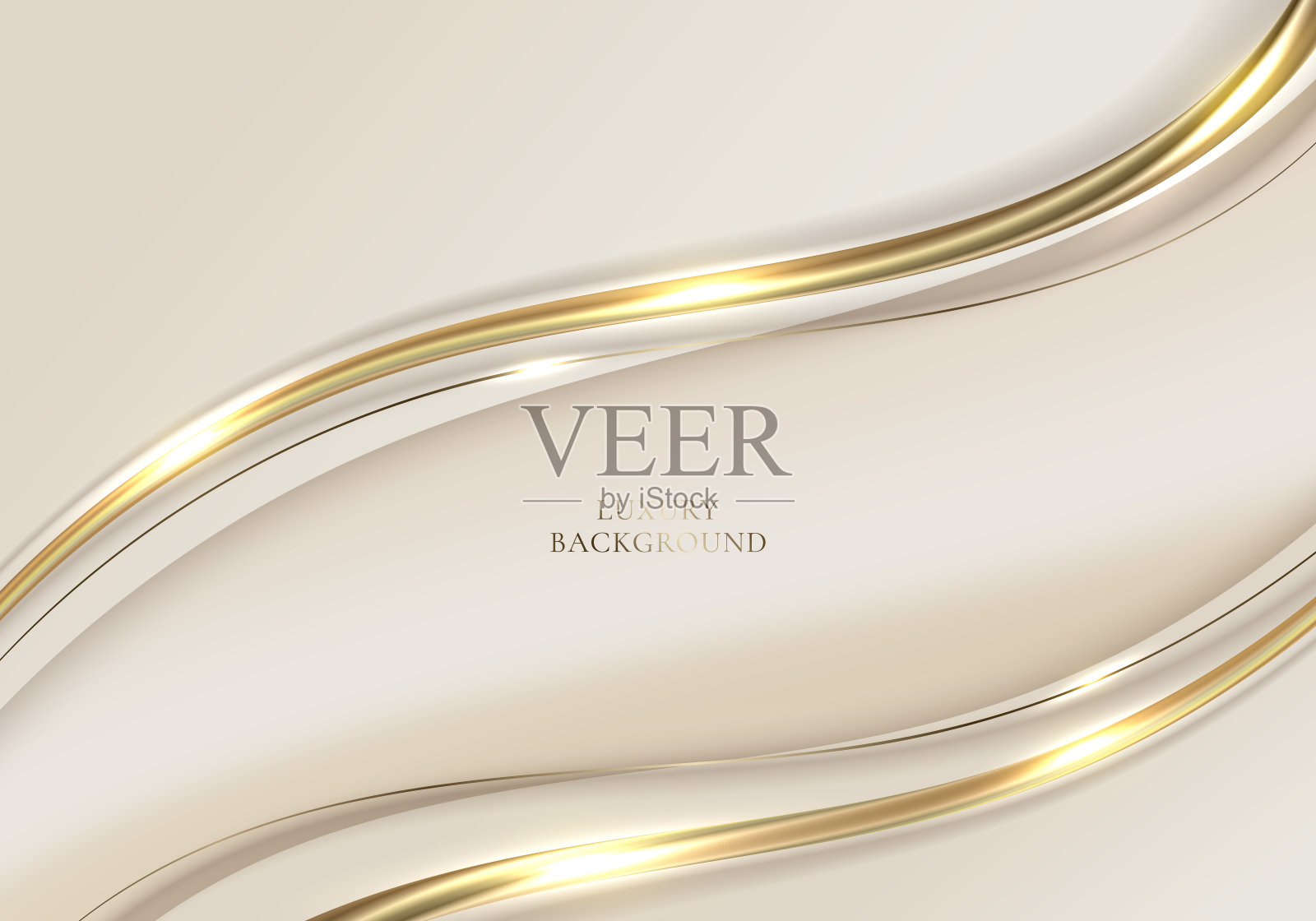 抽象优雅的模板白色和棕色波浪形状与3D金色曲线圆润插画图片素材