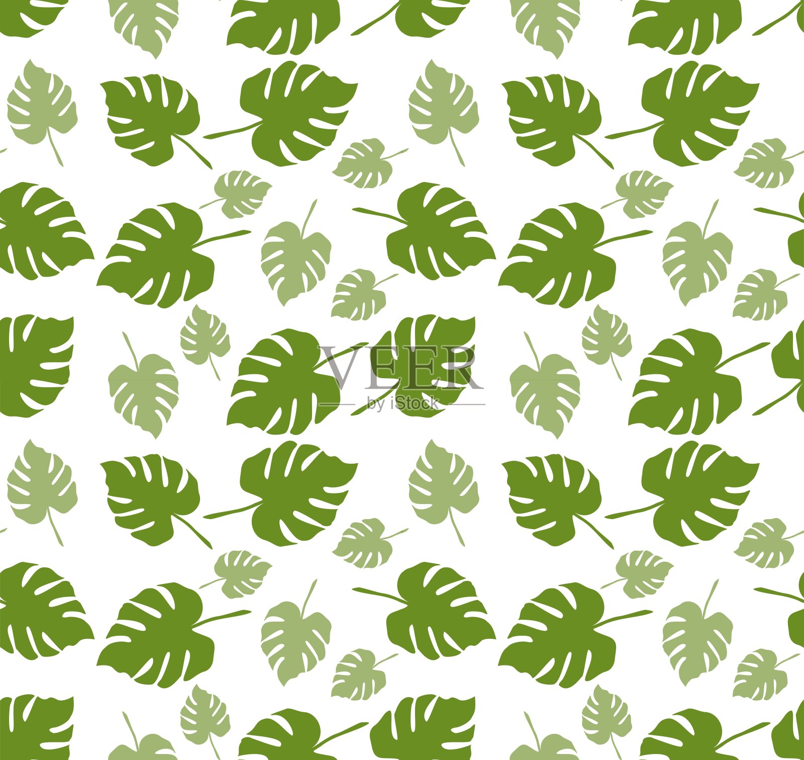 奇异的叶子孤立在白色背景无缝图案。插画图片素材