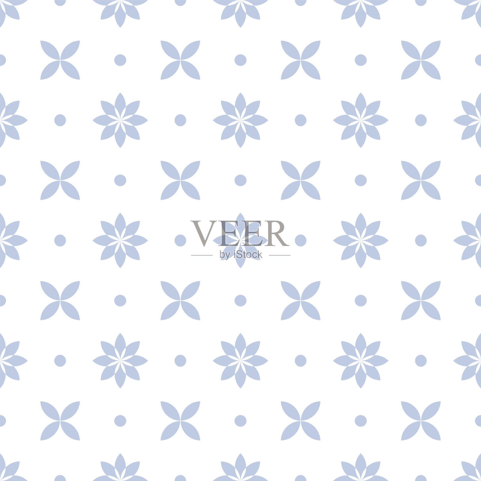 摘要无缝的蓝色花点图案上的白色背景。插画图片素材