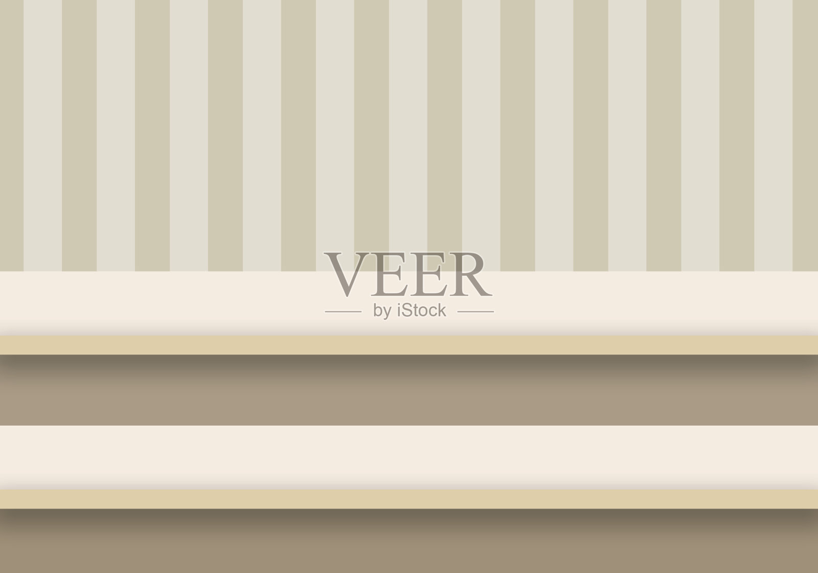 空木桌或工作台面，褐色墙壁上有光和影。产品显示模板。插画图片素材