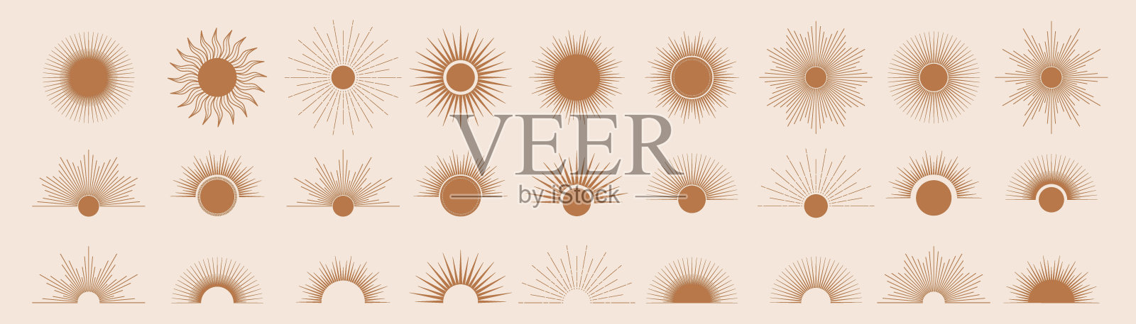 手绘的太阳，太阳爆发，光线在线艺术。波希米亚象征着爆裂的阳光。魔法护身符，古董风格，波西米亚风格，纹身，标志。â矢量插图孤立在白色背景。设计元素图片