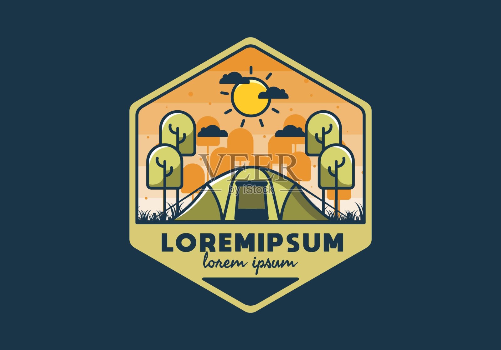 露营用一个大帐篷的平面插图插画图片素材