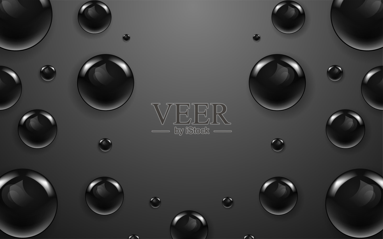 黑球设置孤立在黑色背景上。逼真的黑色球，油胶原蛋白，3d凝胶球。矢量水气泡或带阴影的圆形药丸插画图片素材