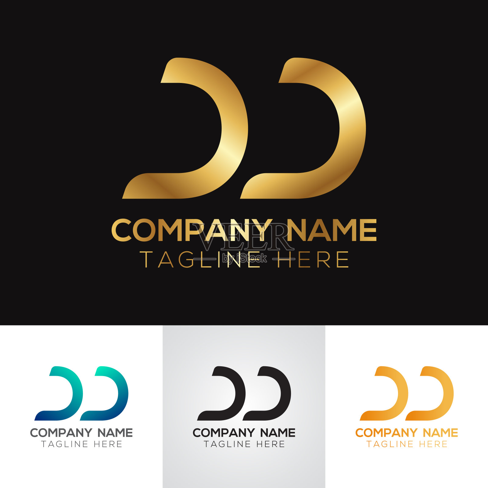 金色金属DD字母标志设计插画图片素材