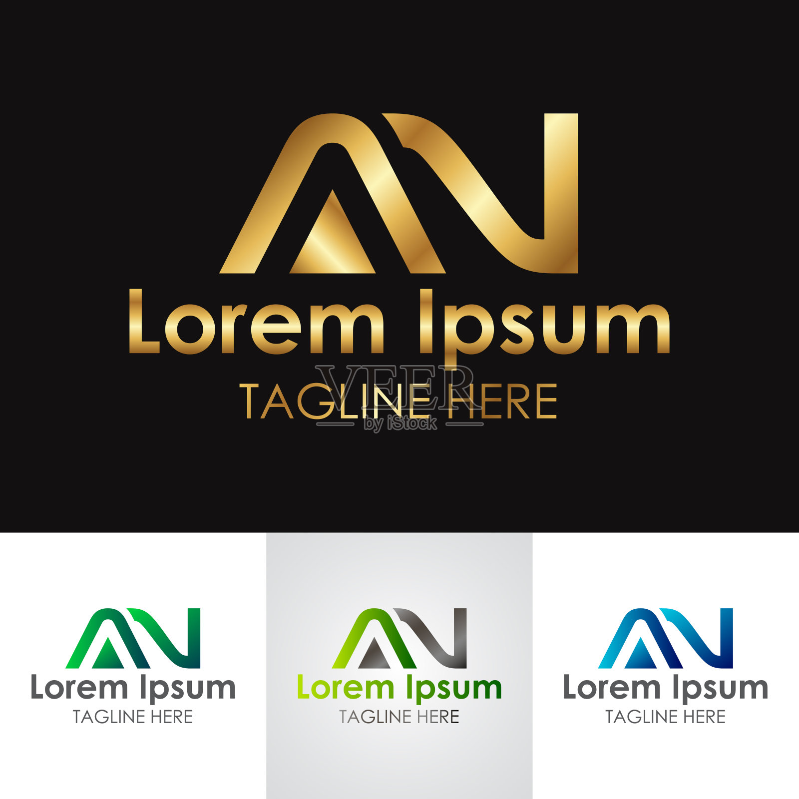 金色金属AN字母标志设计插画图片素材